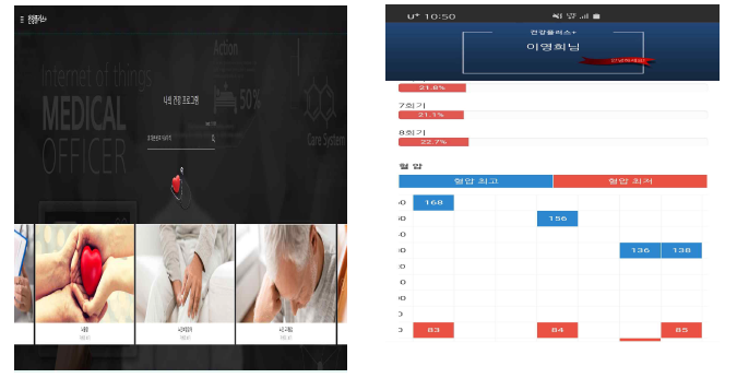 어플리케이션 구성 화면 : 개별 건강관리(BMI, 혈압)