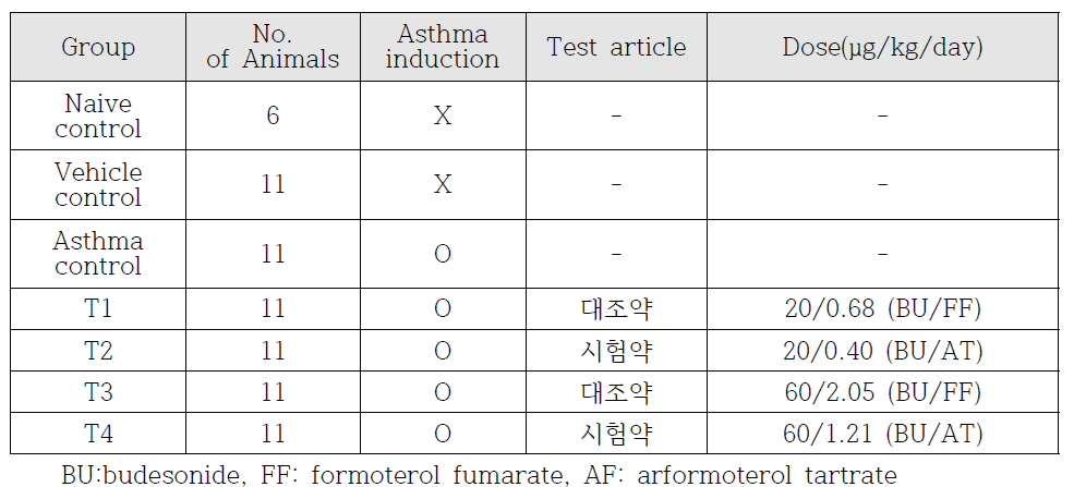 2차 ITI 시험 군 구성 및 투여용량