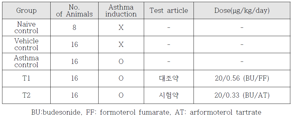 3차 ITI 시험 군 구성 및 투여용량