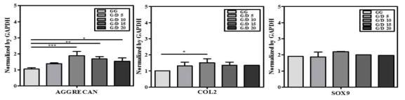 Aggrcan, col2, sox9 mRNA 발현율 평가