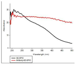 UV-visible light 측정을 통한 α-RFP 항체와 SPIO의 결합 여부 검증