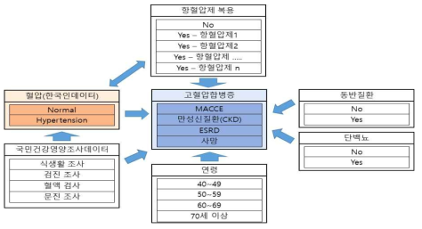 국가건강영양조사 자료 활용 고혈압 합병증 발생 위험도 분석 모식도