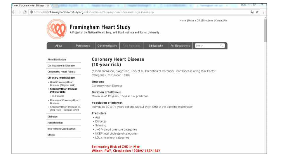 미국 프레이밍햄 심장 연구의 심장질환 예측 모델