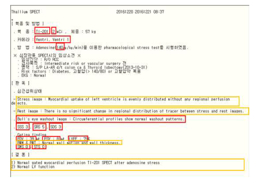 Thallium SPECT 판독문에서 추출한 유의미한 필드