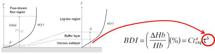 벽 주변에서 속도 분포 및 BDI 모델