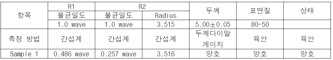 Zygo로 측정한 렌즈의 표면 거칠기 평가 진행 및 검사서