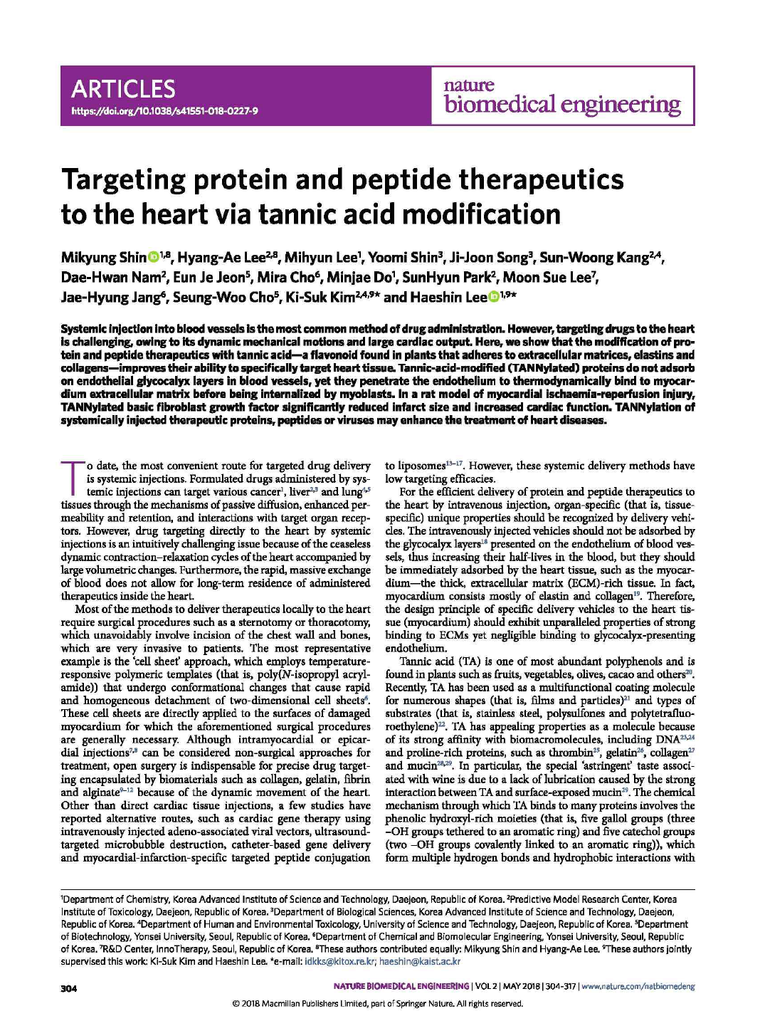 논문2. Targeting protein and peptide therapeutics to the heart via tannic acid modification