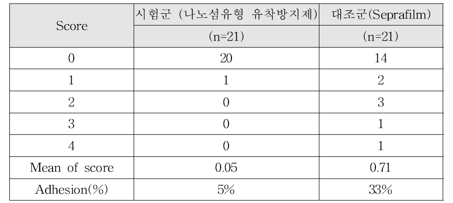 Nair et al. 방법을 이용한 육안적 조직유착 평가