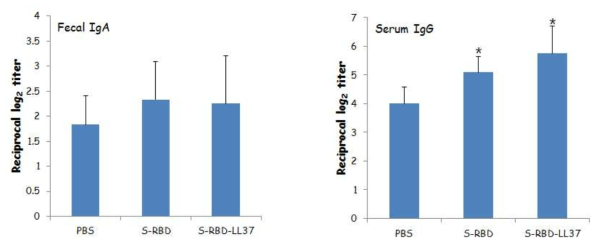 Induction of S-RBD-specific systemic and mucosal immune responses in mice orally immunized with the indicated recombinant protein of S-RBD
