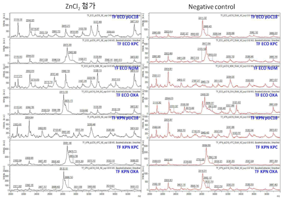 ZnCl2 첨가 유무에 따른 MALDI-MS 측정결과