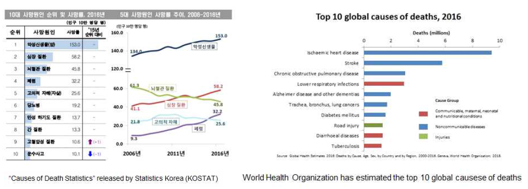 2016년 사망원인 통계 및 세계사망원인 통계