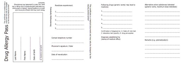 유럽 약물알레르기 전문가그룹에서 개발한 drug allergy passport 형식