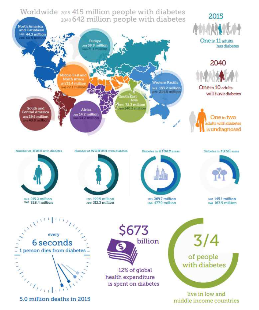 전 세계 당뇨병 현황(Source: IDF Diabetes Atlas Seventh Edition 2015)