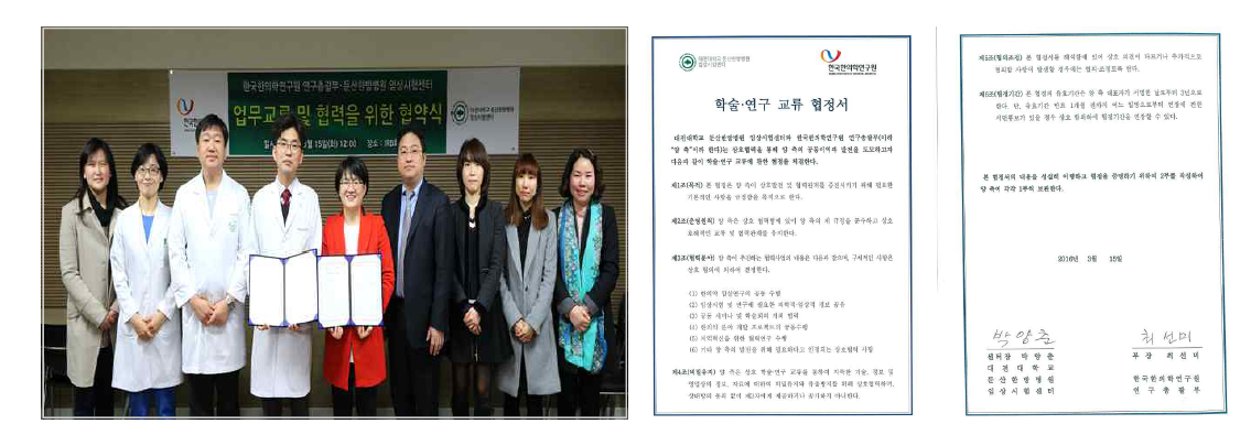 한국한의학연구원 연구총괄부 MOU 체결 (2016.03.15) 사진 및 교류 협정서
