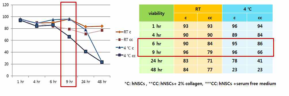 2% collage에 들어있는 코중격 연골세포의 생존률 분석