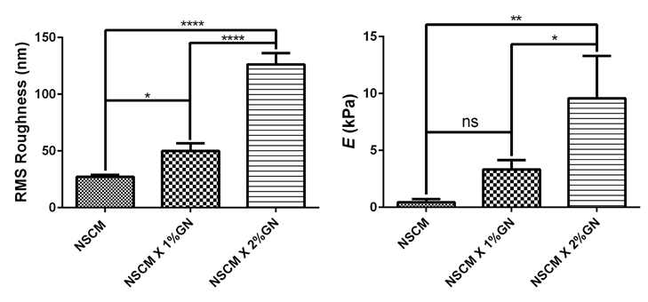 그림 12 가교된 메트릭스의 표면 거칠기(RMS roughness)와 메트릭스 stiffness(Young’s modulus-E) 정량화