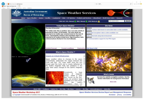 호주의 Space Weather Service 웹 페이지