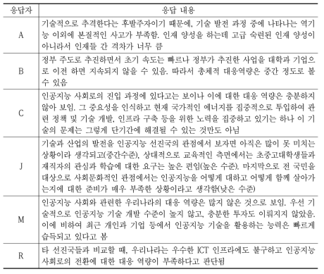 인공지능 사회 진입에 대한 우리나라 대응 역량 수준에 대한 부정 평가
