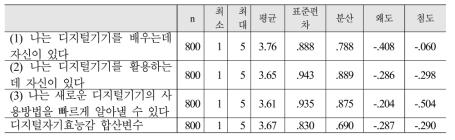 디지털 자기효능감 기술통계