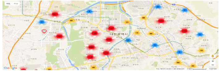 도시가스 검침원들과 함께 수집한 무선신호 및 수집 위치 정보
