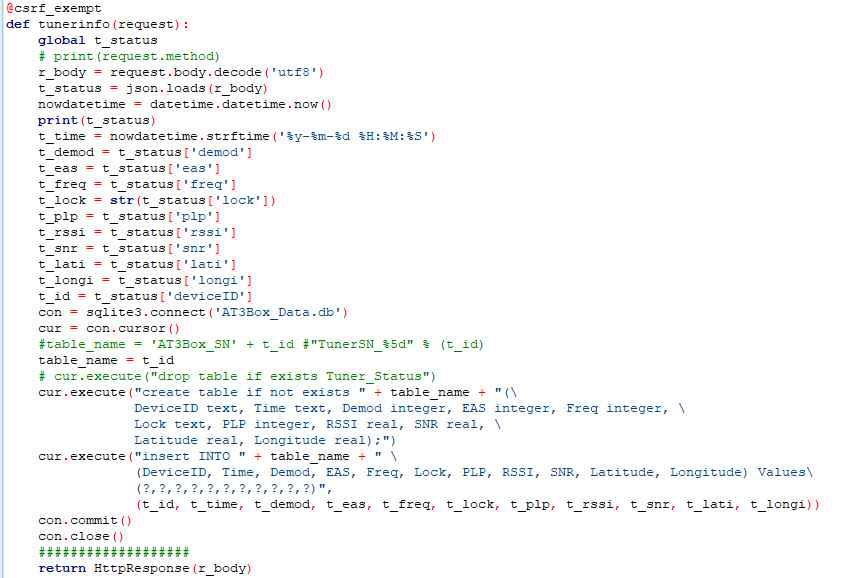 Django Server의 view.py의 tunerinfo 처리 루틴