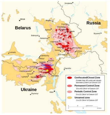체르노빌 원전사고로 인한 방사능 농도 분포 (Malik Antoine, Stanford University, Winter 2018)
