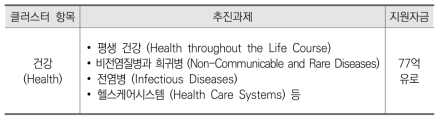 생활환경 분야 관련 클러스터의 추진과제 및 지원자금