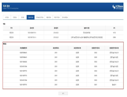 특허정보 피인용 화면