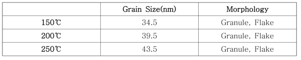 소결 온도에 따른 결정립 크기 및 형상