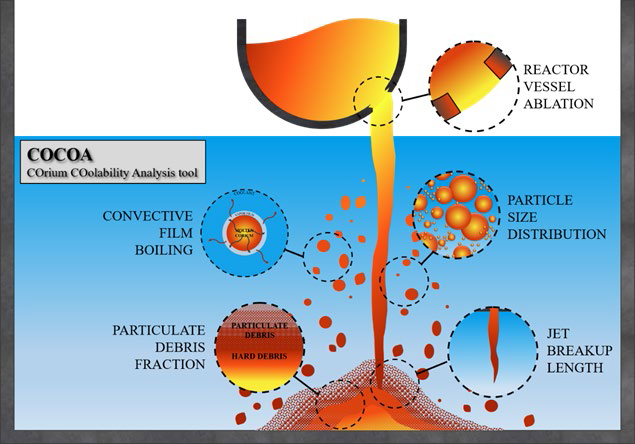 Schematic figure representing the most important phenomena for the ex-vessel corium coolability analysis