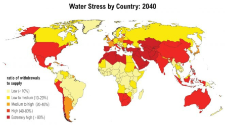 Water stress by country: 2040 (source: https://reliefweb.int/map/world/water-stress-country-2040)