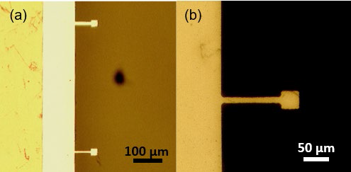 Optical microscope image(s) of microscale tensile bar(s) fabricated using Si-micromachining