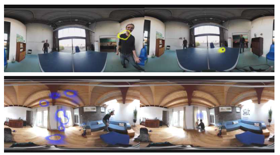 Audioease의 360radar 예. 사운드의 위치를 360 비디오에 시각화 해주는 기술