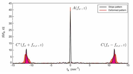 간섭 무늬 한 행의 1D Fourier transform된 스펙트럼