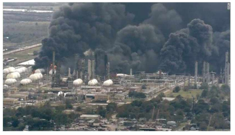 “Hours after explosions rocked a Texas chemical plant, a chemical fire continues to burn.”