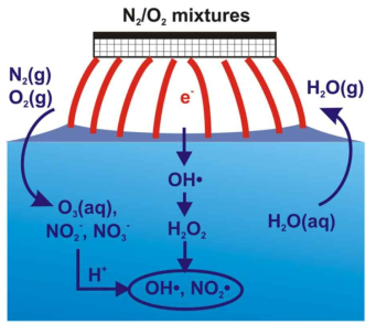 PAW 생성 프로세스 Ref.P Lukes et al Plasma Sources Sci. Technol. 23 (2014) 015019 Aqueous-phase chemistry and bactericidal effects from an air discharge plasma in contact with water: evidence for the formation of peroxynitrite through a pseudo-second-order post-discharge reaction of H2O2 and HNO2