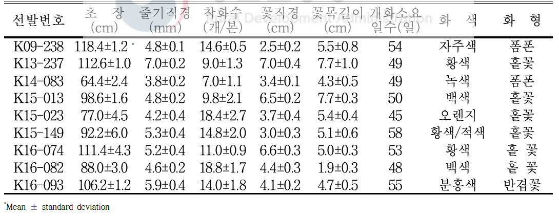 우수계통 3차선발 촉성재배 특성검정(2019년)