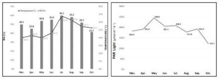 The weather environment of a rose crossing greenhouse: hourly measurement from May to October by data logger(Watchdog model 1000)