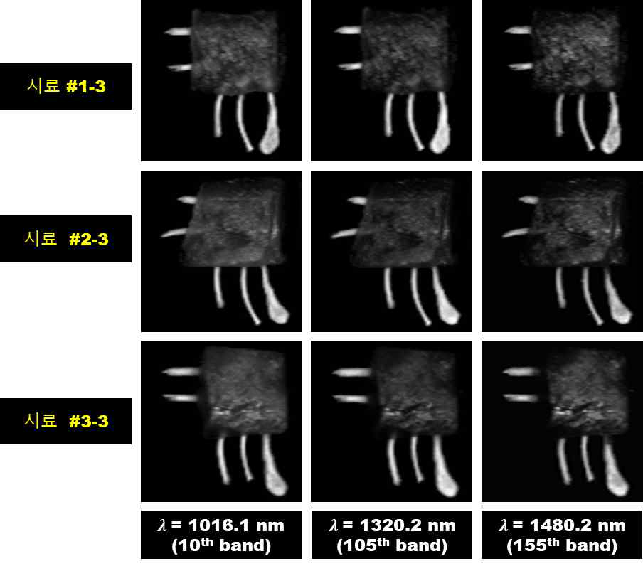 9 ㎜ 두께 시료에서 획득한 단일 파장 밴드의 초분광 반사 영상