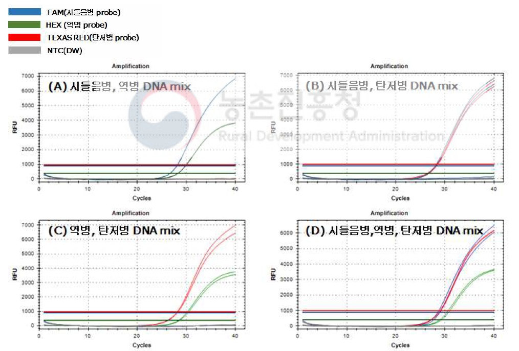 Multiplex real time PCR을 이용한 탄저병, 역병, 시들음병균 동시 진단