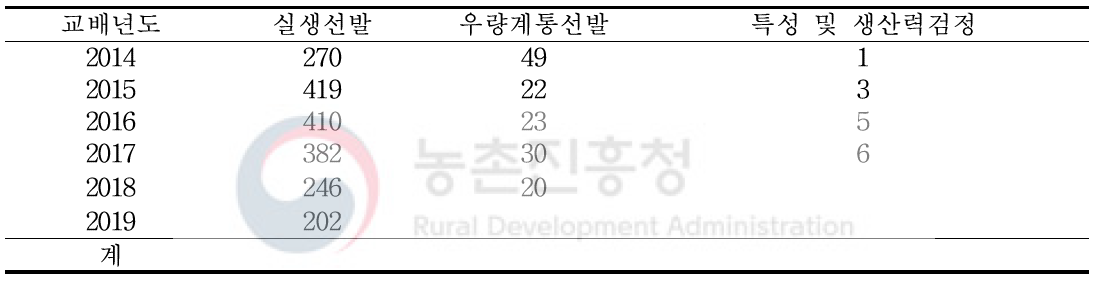 연도별 계통선발 내력