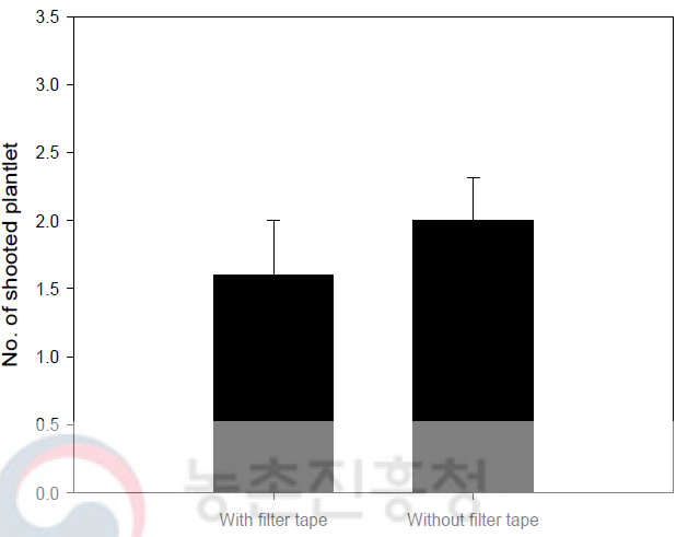 Membrane filter 부착 유무에 따른 지상부 생육