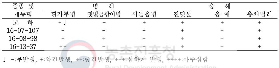 지역적응성검정 계통의 고랭지 재배시 지역별 병해충 특성(‘20. 식량원)