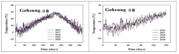 내륙지역 기온 자료 비교 (2016~2020) (게속)