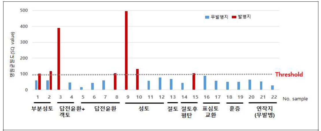 인삼뿌리썩음병 방제법 종류별 발병유무와 병원균밀도