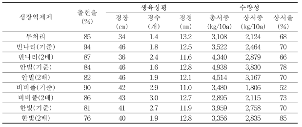 봄재배시 생육억제제 처리 씨감자 후대검정 결과