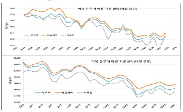 피복 처리에 따른 지온 변화(애월, 대정)