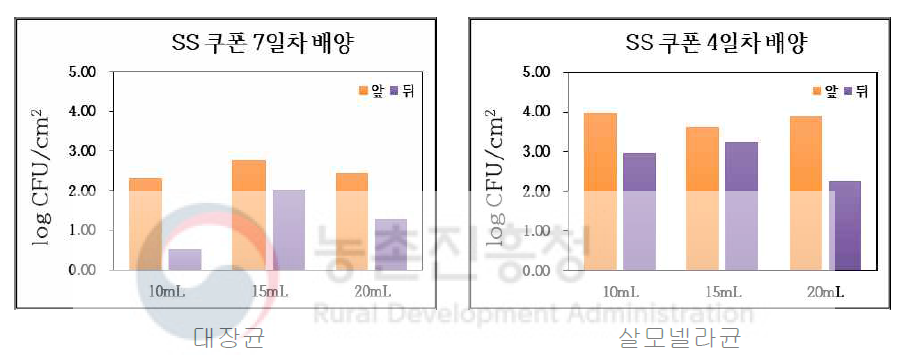 SS 표면의 바이오필름에 형성된 세균 수 평균