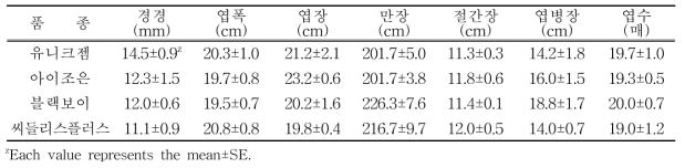 3배체 수박 품종별 수직유인재배에 따른 수확기 생육특성