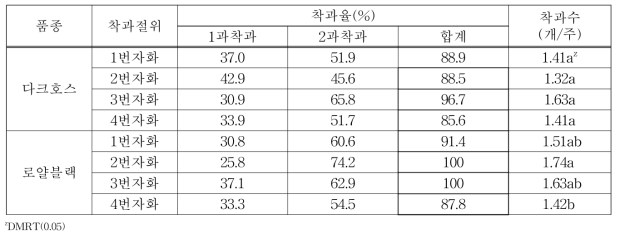 착과절위에 따른 착과 특성